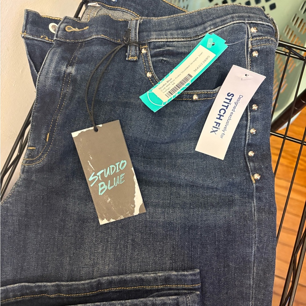 Studio High Rise Studded Blue Jeans - Picture 2 of 3
